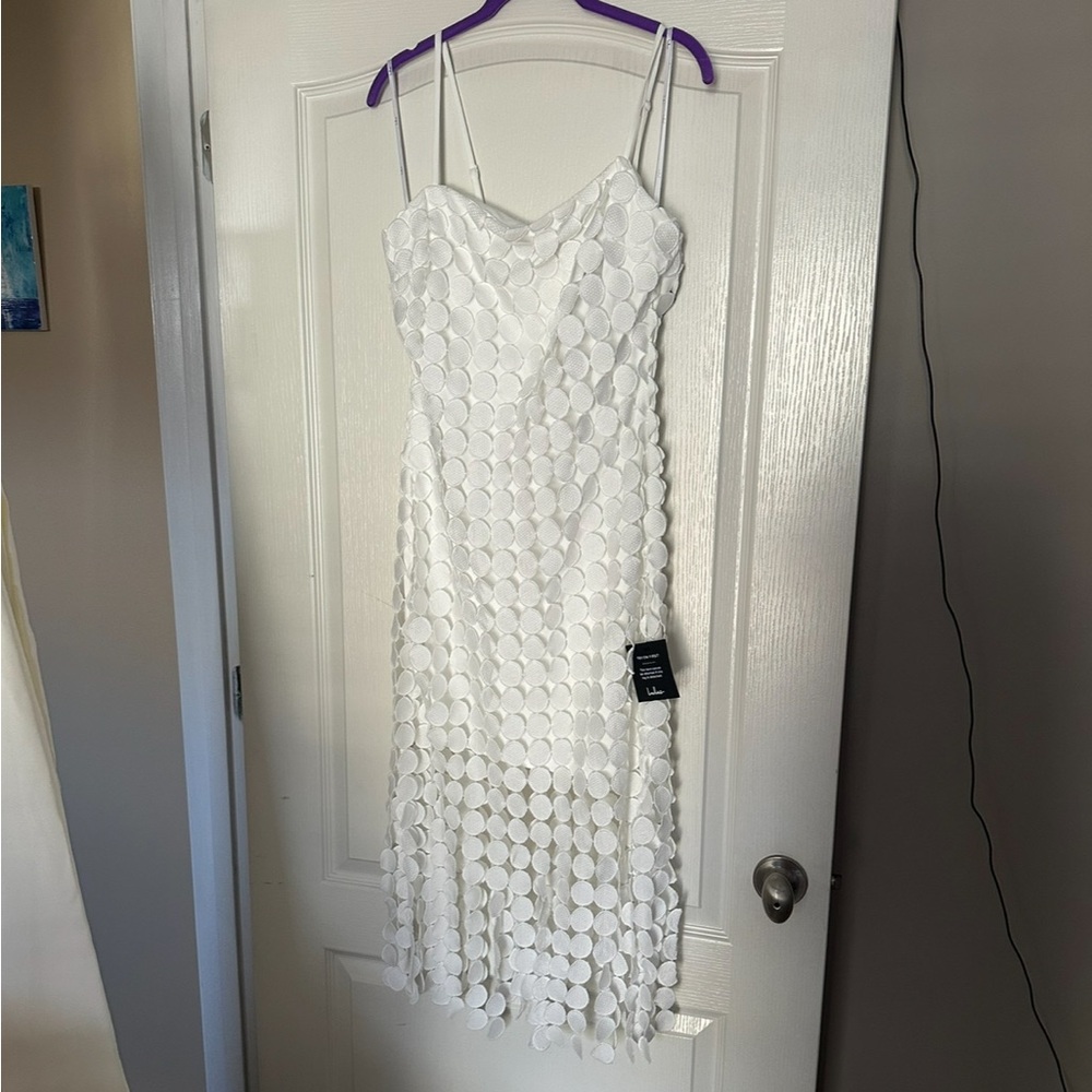 White 3D Sleeveless Fringe Midi Dress